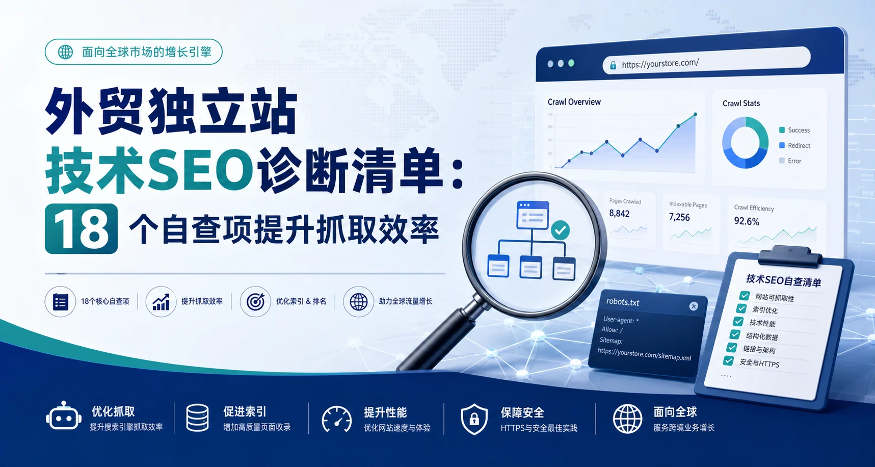 外贸独立站技术SEO诊断清单：18个自查项提升抓取效率