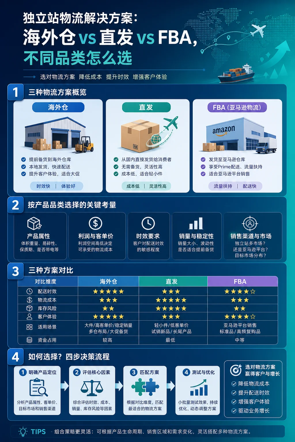 独立站物流解决方案：海外仓 vs 直发 vs FBA，不同品类怎么选