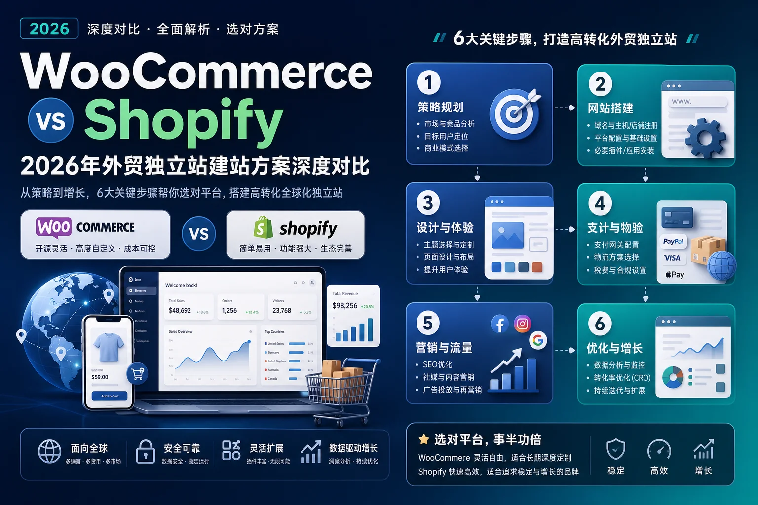 WooCommerce vs Shopify：2026年外贸独立站建站方案深度对比